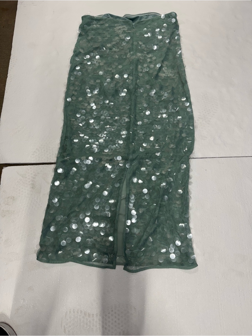 STAUD Strapless Sequin Midi Dress in Mint - Picture 6 of 7
